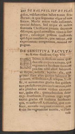 De Sensitiva facultate, & eius divisione, Cap. VII.