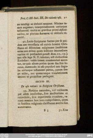 Sectio III. De usu rationis in Religione Christiana.