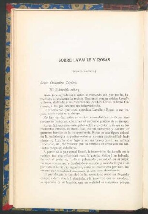 Sobre Lavelle y Rosas : (Carta abierta)