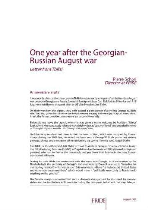 One year after the Georgian - Russian August war : letter from Tbilisi