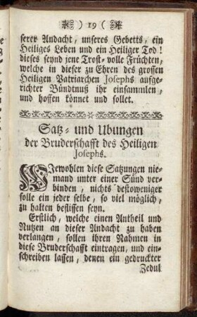 Satz- und Ubungen der Bruderschafft des Heiligen Josephs.