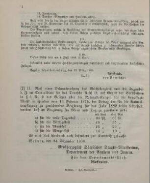 2. Ministerial-Bekanntmachung, die Vergütungssätze bei Naturalleistungen für die bewaffnete Macht im Frieden während des Jahres 1889 betreffend