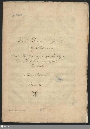 Trois Sonates faciles de Clavecin [Titelblatt]