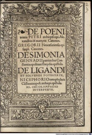 De poenitentia Petri archiepiscopi Alexandrini & martyris canones