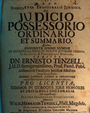 Diss. inaug. iur. de iudicio possessorio ordinario et summario