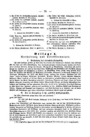 Beilage I. Vorhaltung und Eidesformulare