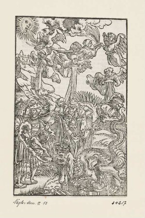 Sieben Engel leeren die Schalen des Zorns, aus: Martin Luther, "Das newe testament deutzsch", Wittenberg 1524, ohne Paginierung [15. Kapitel des Offenbarung]