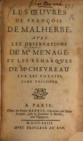 Les oeuvres de François de Malherbe. 3