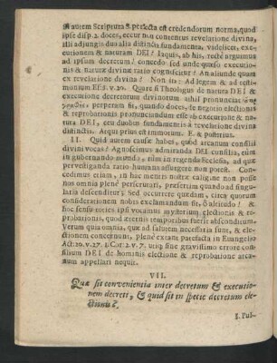 VII. Quae sit convenientia inter decretum & executionem decreti, & quid sit in specie decretum electionis?