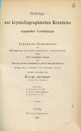 Beiträge zur krystallographischen Kenntniss organischer Verbindungen ...