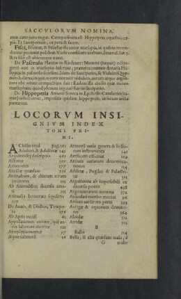 Locorum insignium index tomi primi.