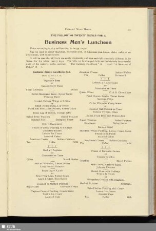 The following twenty menus for a business men's luncheon