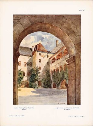 Schloss Tatzberg, Jenbach: Perspektivische Ansicht Schlosshof (aus: Architekt. Rundschau, hrsg.v. Eisenlohr & Weigle, 1904)