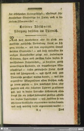 Dritter Abschnitt. Uebergang derselben ins Thierreich