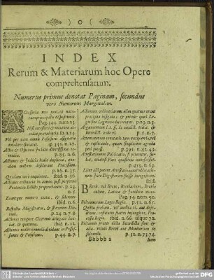 Index Rerum & Materiarum hoc Opere comprehensarum