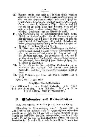Zulassung zur ersten juristischen Prüfung : [II. Akademien und Universitäten]