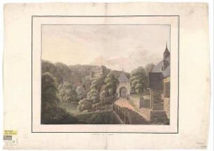 Ansicht von Schloss Stolberg im Harz, Handzeichnung, um 1800 : Balzer, Anton : Stolberg am Harze / [gez.:] Balzer. - [S.l.] , [um 1800]. - 1 Kunstbl. : kolor. Handzeichnung ; 48 x 37 cm