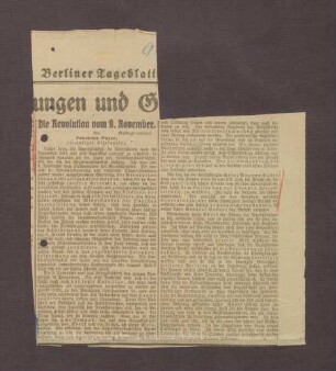 "Die Revolution vom 9. November" von Friedrich Payer, in: Berliner Tageblatt