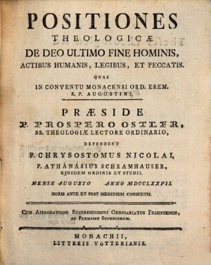 Positiones theologicae de Deo, ultimo fine hominis