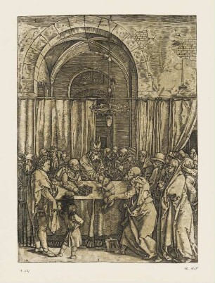 Joachims Opfer wird vom Hohepriester zurückgewiesen, Blatt 1 der Folge "Marienleben"