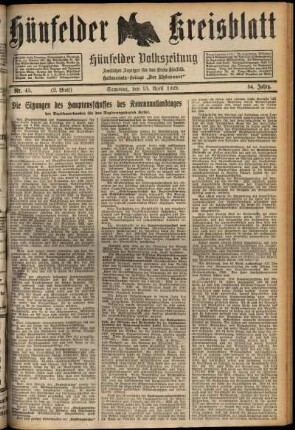 Zweite Ausgabe vom Samstag, den 13. April 1929.