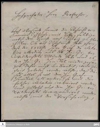 Brief von Hieronymus Freyer an August Hermann Francke.