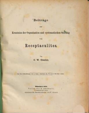 Beiträge zur Kenntniss der Organisation und systematischen Stellung von Receptaculites