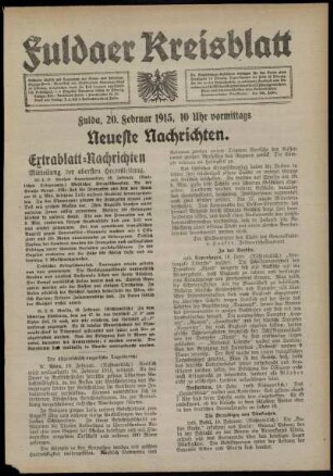 Erste Ausgabe vom Samstag, den 20. Februar 1915.