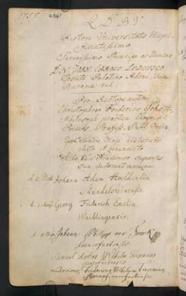 Sommerhalbjahr 1758. Rektorat (Prorektor) Christoph Friedrich Schott