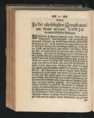Gebet Zu der allerseligsten Jungfrauen/ und Muter Gottes Maria in einem jedweden Anliegen.