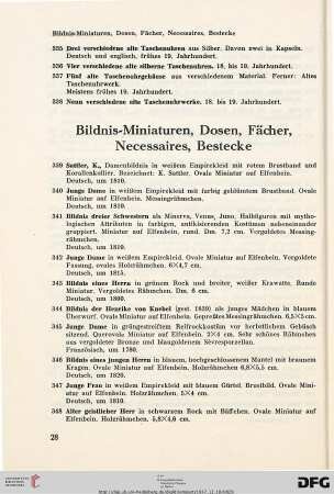 Bildnis- Miniaturen, Dosen, Fächer, Necessaires, Bestecke (Nr. 339-395)