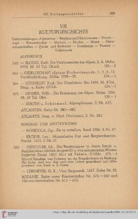 VII. Kulturgeschichte (Nr. 562 - 625)