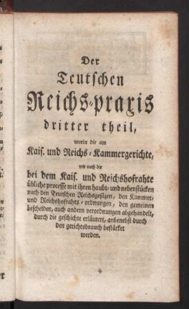 Der Teutschen Reichspraxis dritter theil