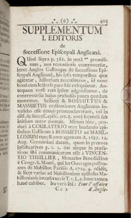 Supplementum I. Editoris /de successione Episcopali Anglicanâ.