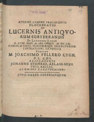 Elucubratio De Lucernis Antiquorum Subterraneis