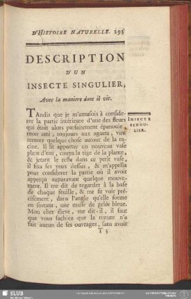 Description D'Un Insecte Singulier, Avec la maniere dont il vit