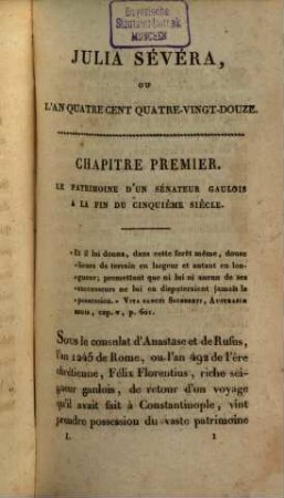 Julia Sévéra, ou l'an quatre cent quatre-vingt-douze, 1