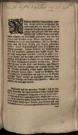 Nachdeme mißfällig wahrzunehmen gewesen, welcher gestalten verschiedene Beambte, und zwar der mehreste Theil die erstattete Berichte solcher gestalt zusam[m] geleget und gesiegelt, daß man selbige anderst nicht eröffnen können ... : [Signatum Onolzbach, den 27. Septembris, Anno 1707]