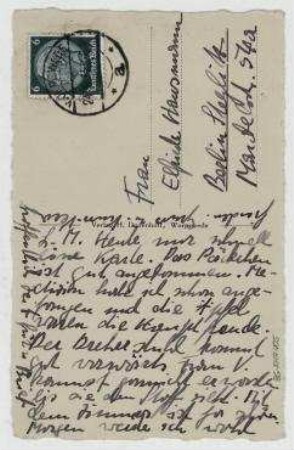 Ansichtspostkarte von Vera Hausmann an Elfriede Hausmann. [Poststempel: Worpswede]