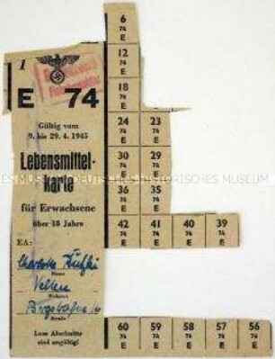Fragment einer Lebensmittelkarte für April 1945