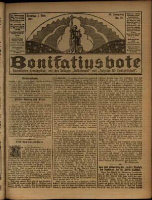 Erste Ausgabe vom Sonntag, den 01. Mai 1921.