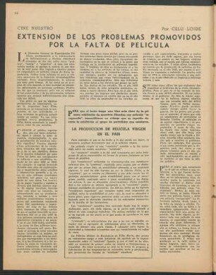 Cine nuestro : Extensión de los problemas promovidos por la falta de película