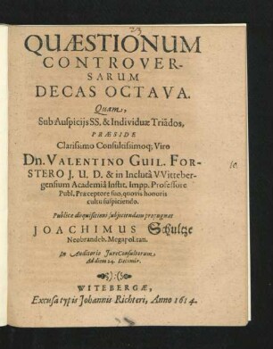 Quaestionum Controversarum Decas Octava