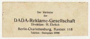 Visitenkarte für die DADA-Reklame-Gesellschaft. [Berlin]