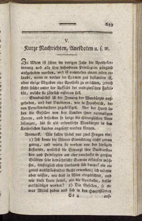 V. Kurze Nachrichten, Anekdoten u.s.w.