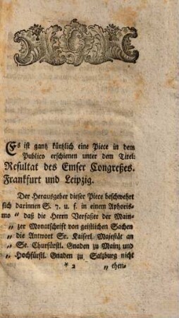 Ein Paar Worte an den Herausgeber des sogenannten Resultats des Emser Congreßes
