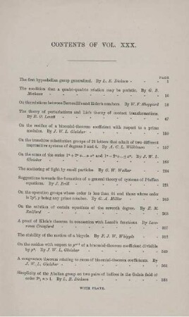 Contents of vol. XXX.