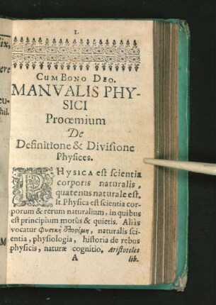 Manvalis Physici Prooemium De Definitione & Divisione Physices.