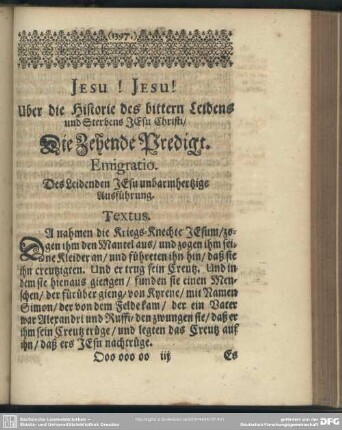 Die Zehende Predigt. Emigratio. Des Leidenden Jesu unbarmhertzige Ausführung