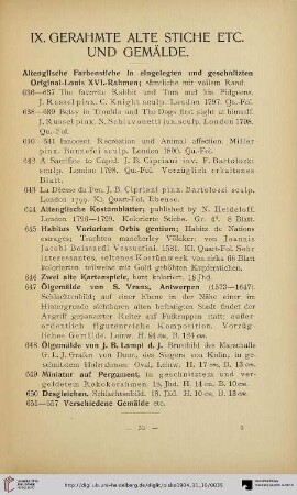 IX. Gerahmte alte Stiche etc. und Gemälde (Nr. 636-657)